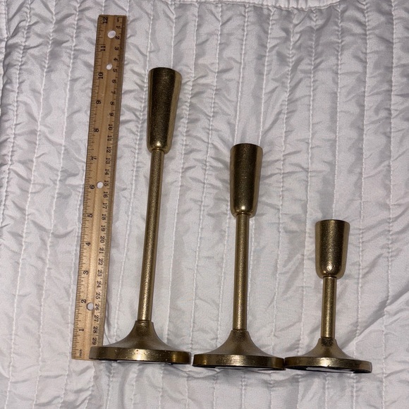 Set of 3 Goldtone Taper Candle Holders - Picture 2 of 4